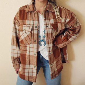 New Cozy Rust Plaid Shirt Jacket Shacket Coat